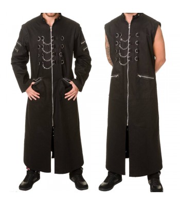 Men Long Coat Zip Studs Men Metal Punk Emo Rock Jacket Coat Gothic Coat For Christmas